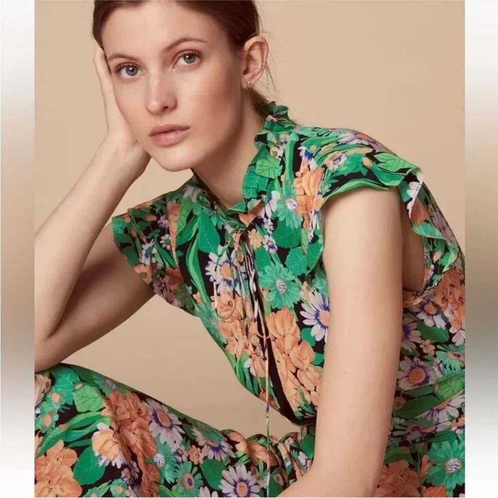 Sandro Paris Maline Silk Dress Size 2 Floral MIDI XS Wedding Guest - Picture 2 of 14